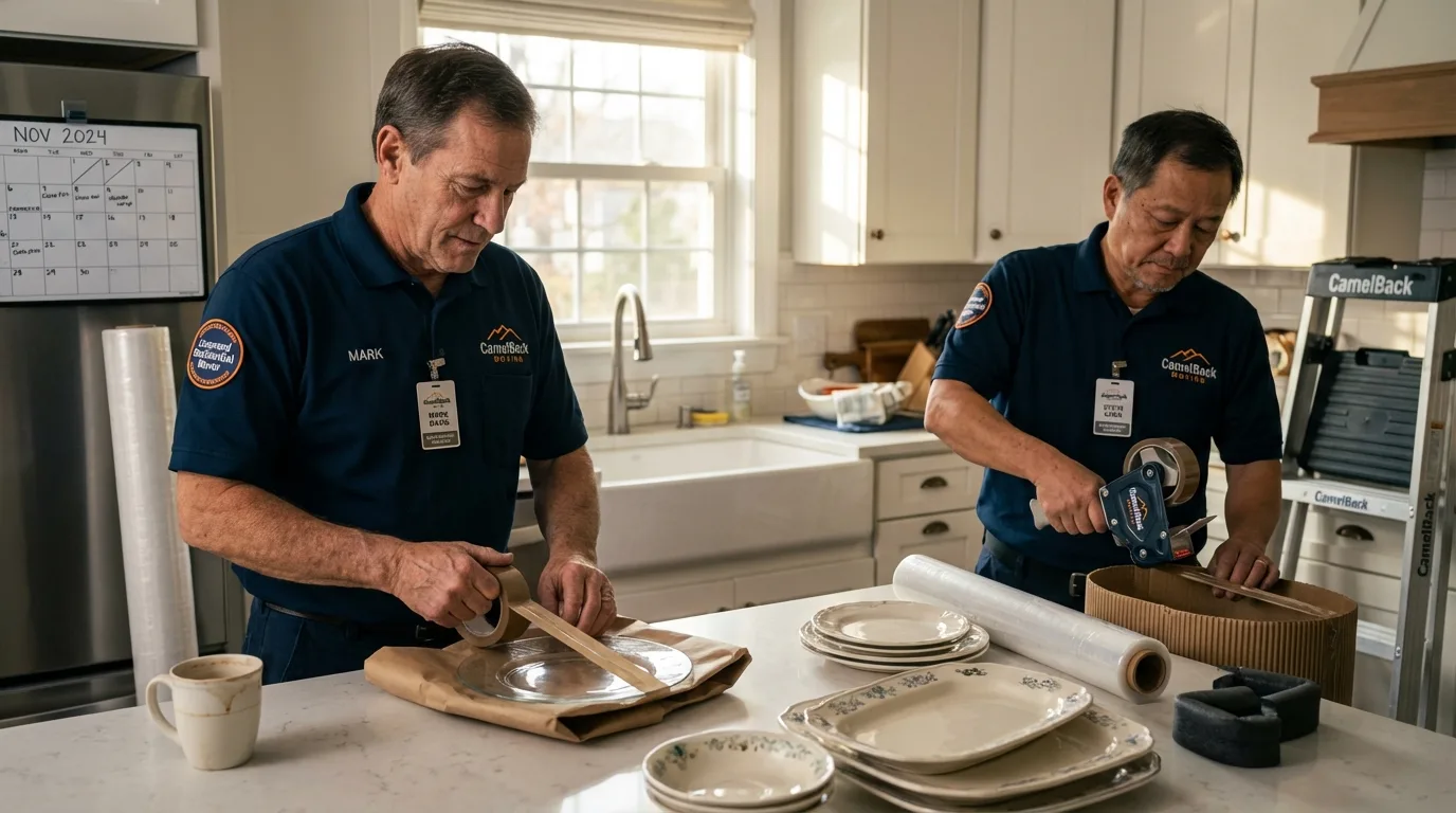 Professional crew packing kitchen dishware in Tryon, NC